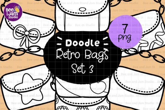 Download KDP Coloring Retro Bags Line Art PNG - Kdp coloring Collection
