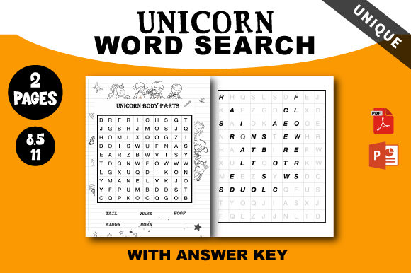 Download Unicorn Word Search for Kids 3BODY PARTS - Kids Collection