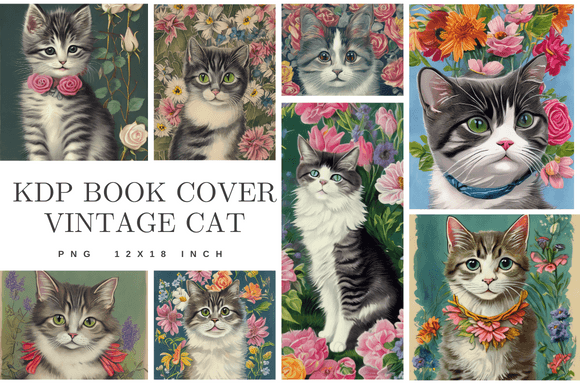 Download Vintage Cat Floral KDP Book Cover Card - Book cover Collection